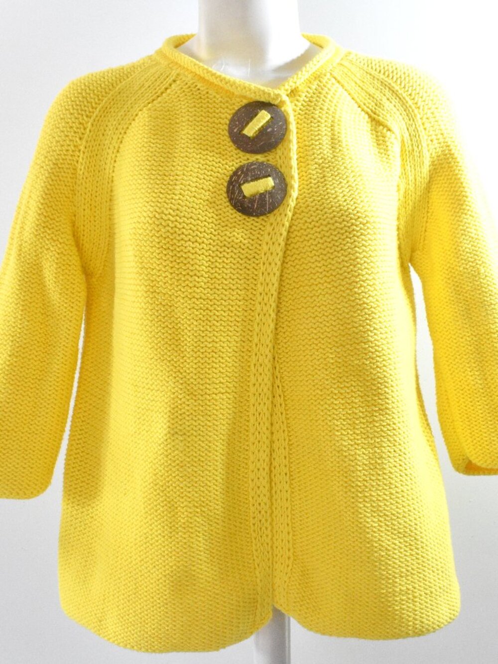 Pure Handknit Yellow Cotton Chunky Cardigan M/L